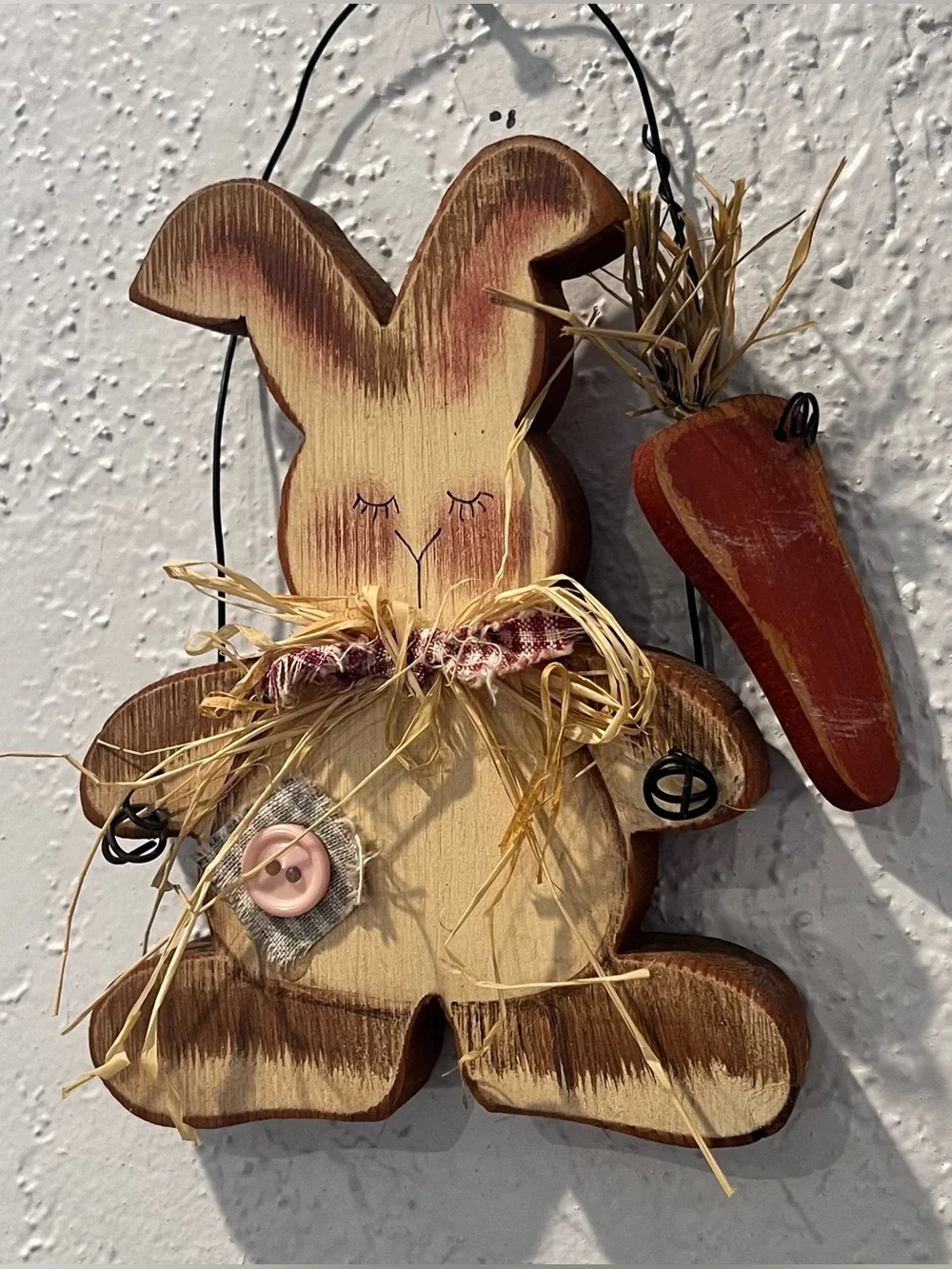Primitive Wooden Bunny with Carrot Wall Decor